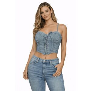 IRIS Denim Crop Top Sweetheart Neckline Size S